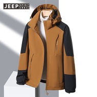 JEEP JEEP ชุดว่ายปีนเขามีฮู้ดเสื้อแจ็คเก็ตสำหรับกิจกรรมกลางแจ้งใหม่เสื้อผ้าสีทึบคุณภาพสูงกันหนาวสำหร