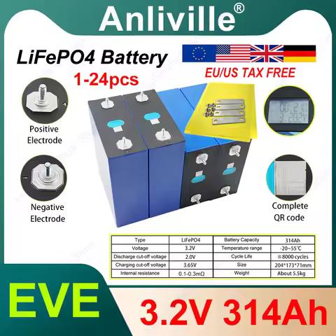 1-24pcs new A-grade EVE-MB31 3.2V 314Ah lithium iron phosphate battery DIY 12V 24V 48V electric boat