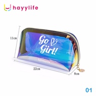 HAYYLIFE Tas Kosmetik Hologram- Pouch Tempat Make up Portable Model Transparan Bahan Plastik Untuk T