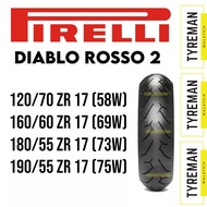 Pirelli Diablo Rosso 2 120/70-17 160/60-17 180/55 Tubeless Motorcycle Tyre Tayar Motor 2021 Ready Stock