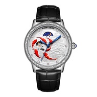 [Ready Stock] KIMSDUN Embossed Koi Hollow Automatic Waterproof Luminous Men's Watch K-2036A
