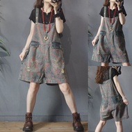 Korean Style Dress Summer Plus Size Korean Wide-Leg Shorts Jumpsuit Retro Fashion Printed Loose Denim Overalls Women