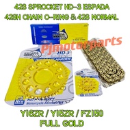 (428)Y16 Y16ZR Y15 Y15ZR FZ150(100% ORIGINAL ESPADA)GOLD CHAIN O RING &NORMAL EMAS RANTAI SPROCKET S