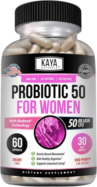 Kaya Naturals Probiotic 50 Billion CFU | Probiotics for Women, Probiotics for Men and Adults, Natural | Gut Health &amp; Immune Support Supplement | Provides Digestive Support - 60 Vegetable Capsules