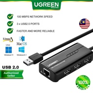 UGREEN Ethernet Adapter USB Gigabit Network Adapter 100Mbps 1000Mbps 1Gbps with USB 3.0 2.0 Hub 3 Ports for Nintendo Switch WiiXiaomi BoxWindows Surface Pro MacBook Air Retina iMac Pro Chromebook PC