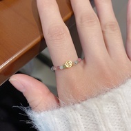 Tik Tok Same Style Tourmaline Ring Copper Coin Beaded Braided Ring Couple Style Ring Gift for Girlfr