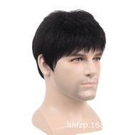 【Pengiriman cepat】Wig rambut asli penuh wig rambut manusia pria rambut pendek rambut bulat tampan rambut rata alami dan bernapas