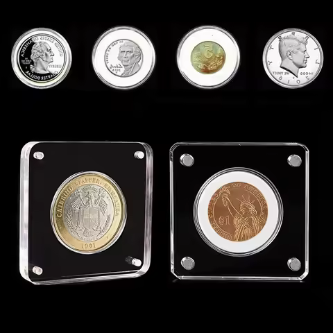 Magnetic Square Acrylic Coin Display Holder 20/25/30/35/40/46mm Coin Case Capsule for Commemorative 