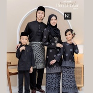 Family Set Hitam Baju Kurung Moden Songket Tabur  Dewasa dan Budak Sedondon Baju Raya 2025 Saiz Besa