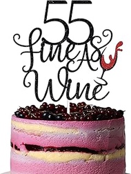 55 Fine as Wine Cake Topper, Wine Themed Birthday Decoration for 55th Man Woman, Happy 55th Birthday