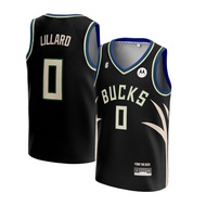 [ORIGINAL] Damian Lillard Milwaukee Bucks Jersey #0 BLACK - Swingman Basketball T-Shirt Tshirt Top C