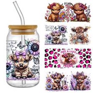 4pcs Adorable Highland Calf UV DTF Transfer Stickers - Waterproof & Scratch-Resistant, Adorable Pate