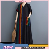 Oladivi Plus Size Fashion Striped Women Bohemian Dress Short Sleeve Casual Loose Oversized Dresses S