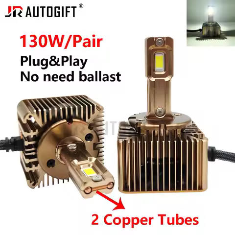 2 Copper Tubes D Series D1S D3S Led Headlight Bulb 9-16V 130W D2S D4S D8S Led Lights No need Ballast