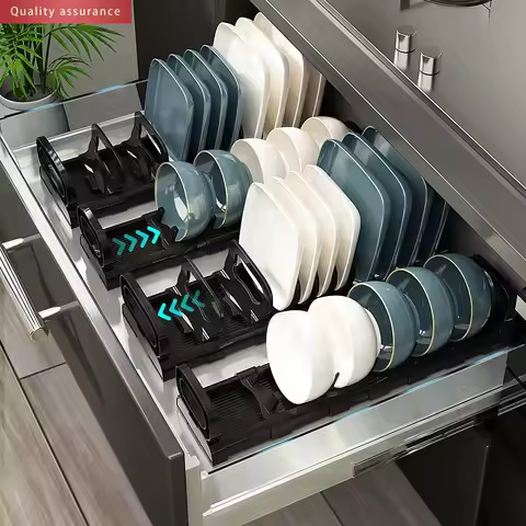 Kitchen Cabinet Dish Storage Rack Drawer Built-in Dish Drain Rack Plate Divider Storage Rack Kitchen
