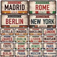 Vintage Berlin Madrid New York Paris Country City Style Plate Metal Sign Plaque Tin Sign Man Cave Ba