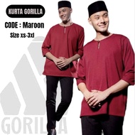 Kurta lelaki lengan 3 suku  Kurta Gorilla ( maroon)Kurta Dewasa)