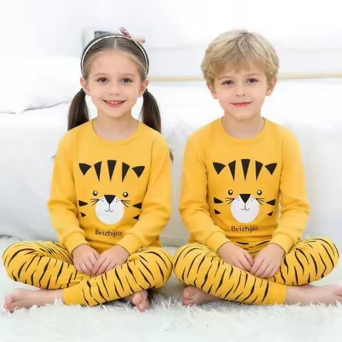 100% Cotton Boys Pajamas Sets Toddlers 3 to 4 5 6 7 8 9 10 11 12 13 Years Long Sleeve Cartoon Tiger 