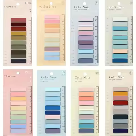 PET Multicolor Index Tabs Ruler & Paper Card Self‑Adhesive Writable Sticky Notes for Books Back To S