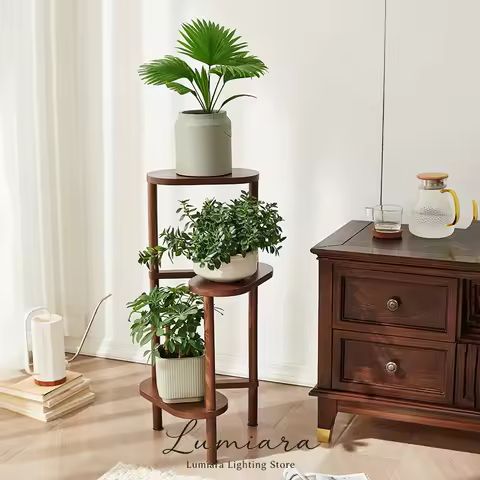 Solid Wood 3-Tier Plant Shelf, Sturdy Floor Plant Stand, Waterproof Home Storage Station, Multi-Func