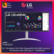 LG 34” UltraWide FHD / IPS  / 100Hz / 5ms / 2560 x 1080 / USB Type-C™ / HDMI / AMD FreeSync™ Monitor - (34WQ650)