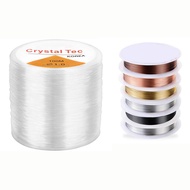 7 Pcs Jewelry Beading Wire: 1 Pcs 1Mm Clear Bead Cord Crystal Elastic String &amp; 6 Pcs 0.5Mm Beading Wire (24 Gauge)