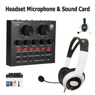 Set Headset Microphone X10 Plus Sound Card V8