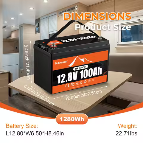 Buknuwo 12V/12.8V 100Ah LiFePO4 Battery, 4000+ Deep Cycles Battery, Group 31,1280Wh Power Energy Bui