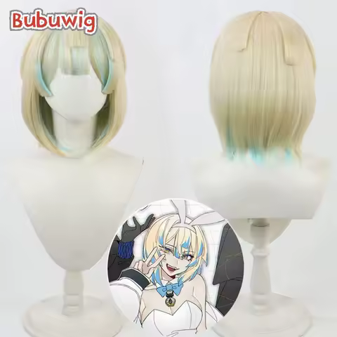 Bubuwig Synthetic Hair Hibachi Mana Cosplay Wigs Virtual YouTuber Hibachi Mana 30cm Short Blonde Mix