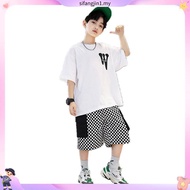 baby boy clothes set kids 4-13 years T-shirt+short pants cool boy set Handsome letter Plaid shorts