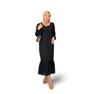 zaskia midi dress s-3xl crinkle baju gamis terbaru jumbo gamis remaja - hitam m