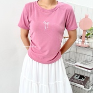 Lonora Ribbon Bow Top Shirt | Ribbon Coquette Top Oval Drawstring CropWanita | Coquette Pink Maroon 