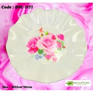 BPL-1111 1111 8.5" White Plastic Dinner Plate With Flower W22cm*H2cm
