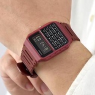 CASIO手錶 酒紅色電子計算機膠錶【NECD38】
