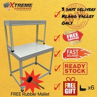 [Beige] DIY Boltless Working Desk Full Metal with Extra Level Storage 120-180cm(H)X30-60cm(D)X120-15