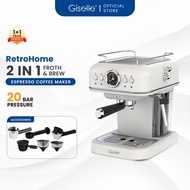 20 Bar Giselle 1.0L Espresso Automatic Retro Series Coffee Machine, Coffee Maker with Milk Frothing 