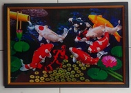 lukisan cetak ikan koi terlaris plus bingkai ukuran 65×45