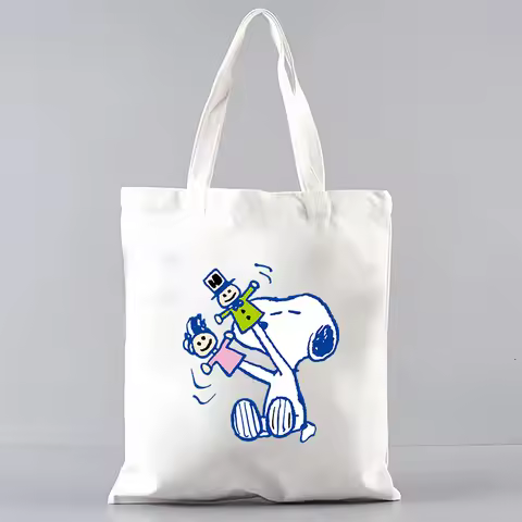 Anime Snoopy Canvas Shopping Bag Kawaii Cartoon Girl Boy High Capacity Shoulder Reusable Handbag Lig