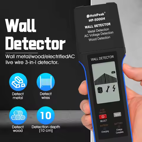 CE Certified with Auto Power Off HoldPeak HP-5000H 3-in-1 Wall Detector - 10cm Deep Scan, Metal/Wood
