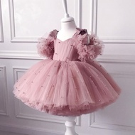 ZZOOI 0-5Y baby girl dress baby dress dress christening dress pearl mesh princess dress tutu bow bir