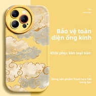Nohon | Ốp Lưng Bảo Vệ cho iPhone 16 Pro Max 14 Plus 13 12 11 8 Plus với Viền Vàng và Họa Tiết Mây T