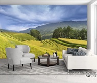 Cetak Custom Wallpaper Dinding 3d Pemandangan Sawah Alami