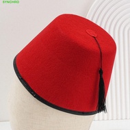SYNCHRO Tarboosh Fez Hat, Moroccan Hat Round Felt Fez Cap, Universal Cosplay Ottoman Red Color Turki