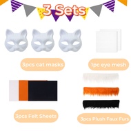 3-20ชุดชุด Therian สีขาวแมวว่าง DIY หน้ากากฮาโลวีนสัตว์ครึ่งหน้าสำหรับหน้ากากคอสเพลย์วิกปาร์ตี้และหน