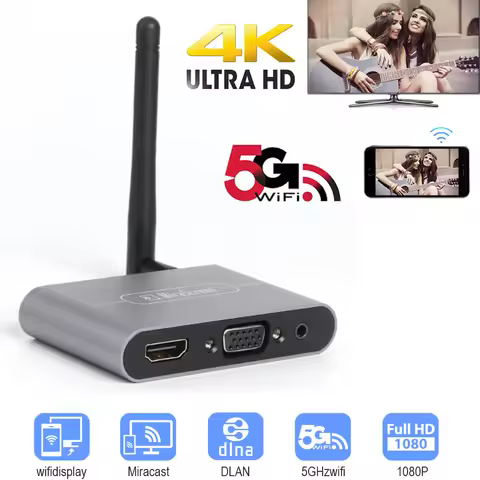 Wireless Display Mirascreen WiFi Dongle Adapter X6W Plus TV Stick 5G 4K HDMI-compatible VGA Audio Vi