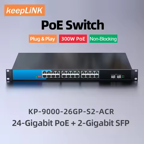KeepLiNK 26-Port Gigabit Switch with 24-PoE Ports and 2 SFP Uplink