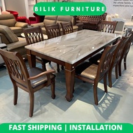 💥 Free Intsall💥- Dining Set | Marble Table | 1 Meja 8 Kerusi | Set meja 8 kerusi |Brown |Solid Wood