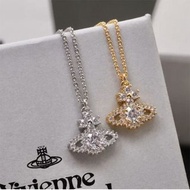 🩷現貨 💜全新Vivienne Westwood 西太后滿鑽土星項鍊，銀色鏈條搭配精美蕾絲鋯