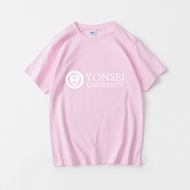 Áo Thun Tay Ngắn Màu Trắng Yonsei University Dành Cho Nam Và Nữ Phong Cách Ngọt Ngào in Họa Tiết Mùa