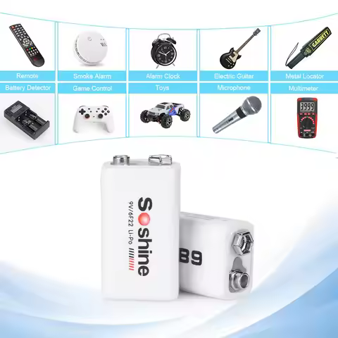 Soshine 9V 6F22 680mAh Rechargeable Battery and 2 Slots Smart EU US Batteries Charger Ni-MH Lithium 